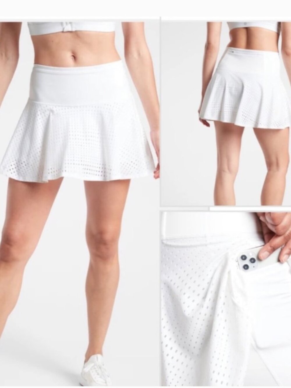 ATHLETA A-Game Skort 14" White Tennis Skirt A-Line Mesh Activewear Size S EUC